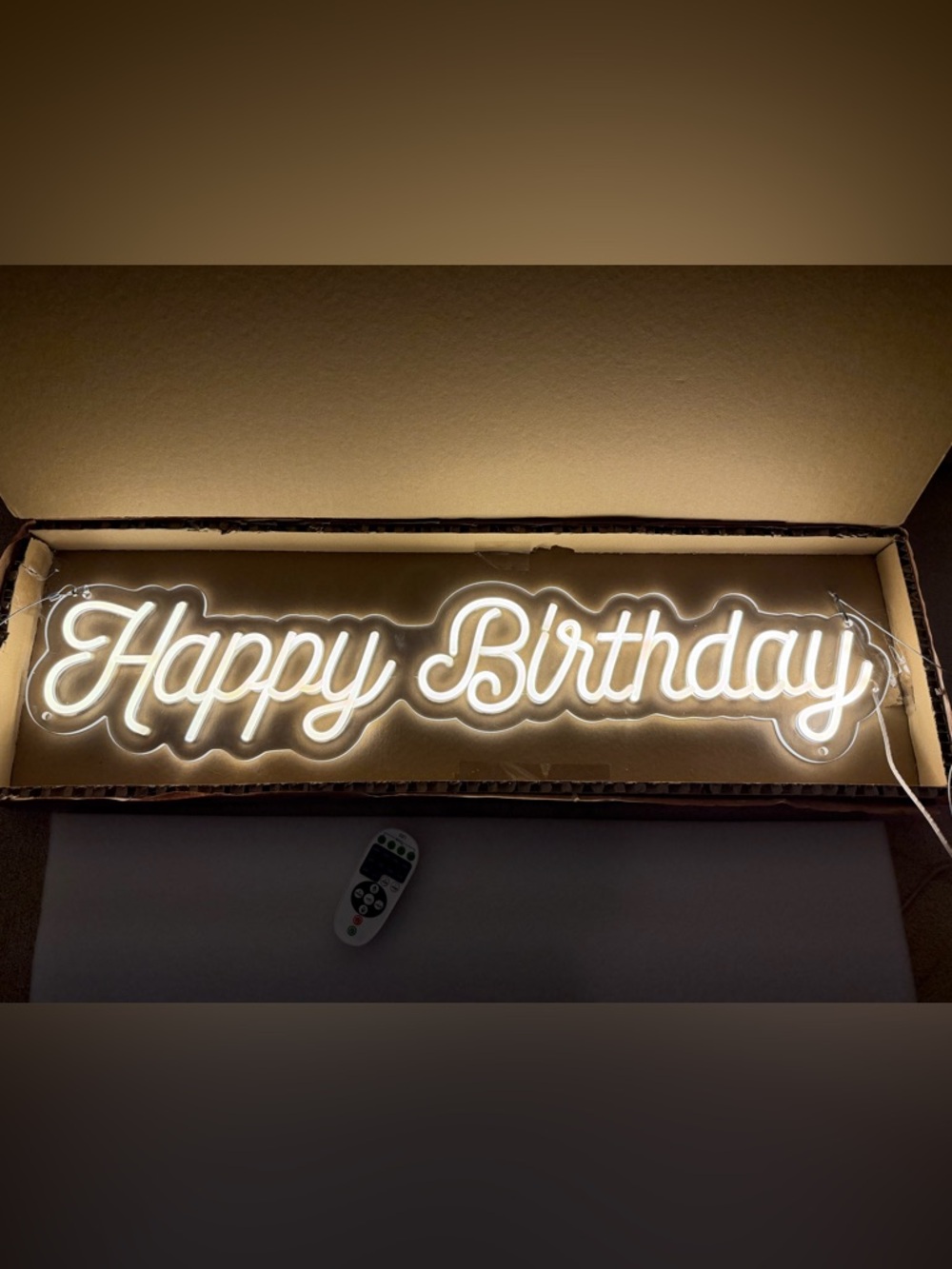 Warm White 'Happy Birthday' LED Neon Sign with Remote